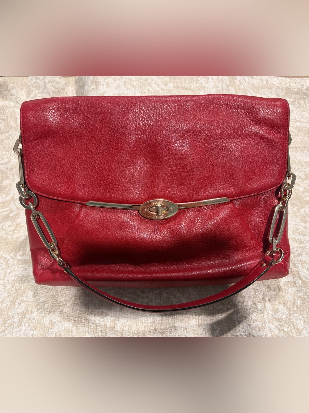 Vintage Coach Madison Large Shoulder Flap Bag in Pebbled Red Leather